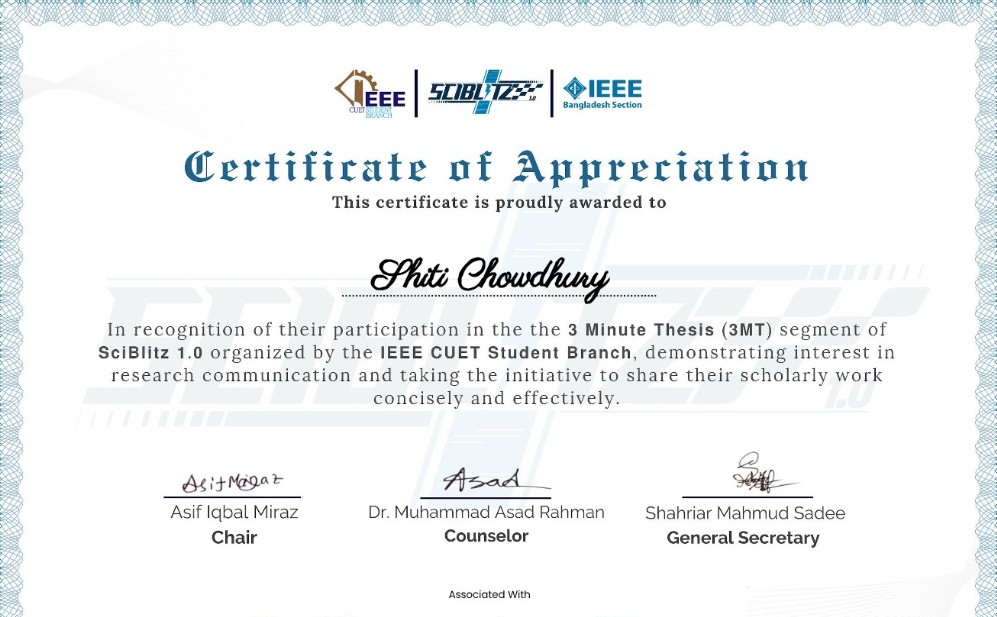 Three Minute Thesis Certificate