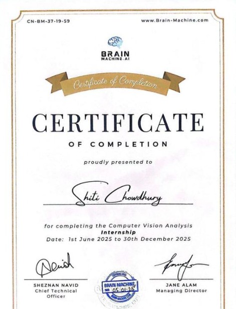 Computer Vision Internship Certificate