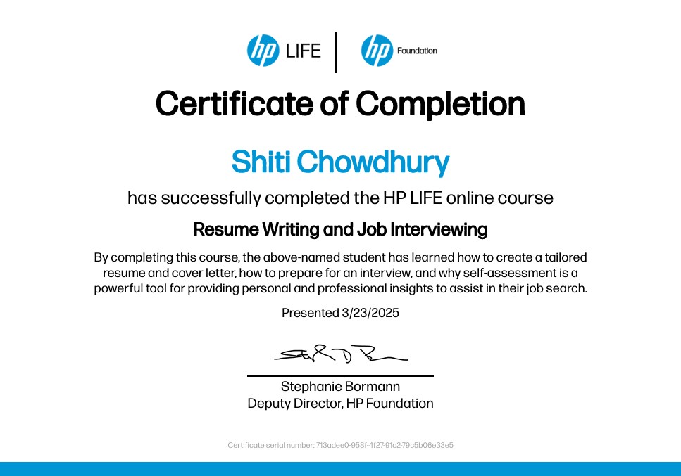 HP LIFE Resume Writing Certificate
