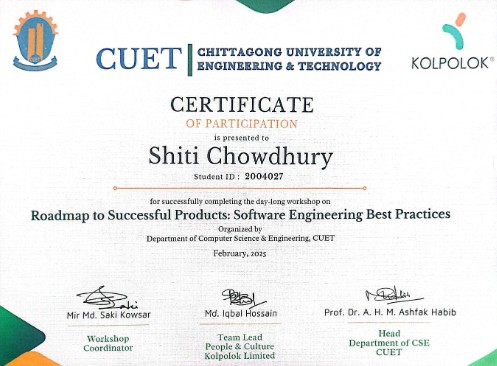 Software Engineering Workshop Certificate