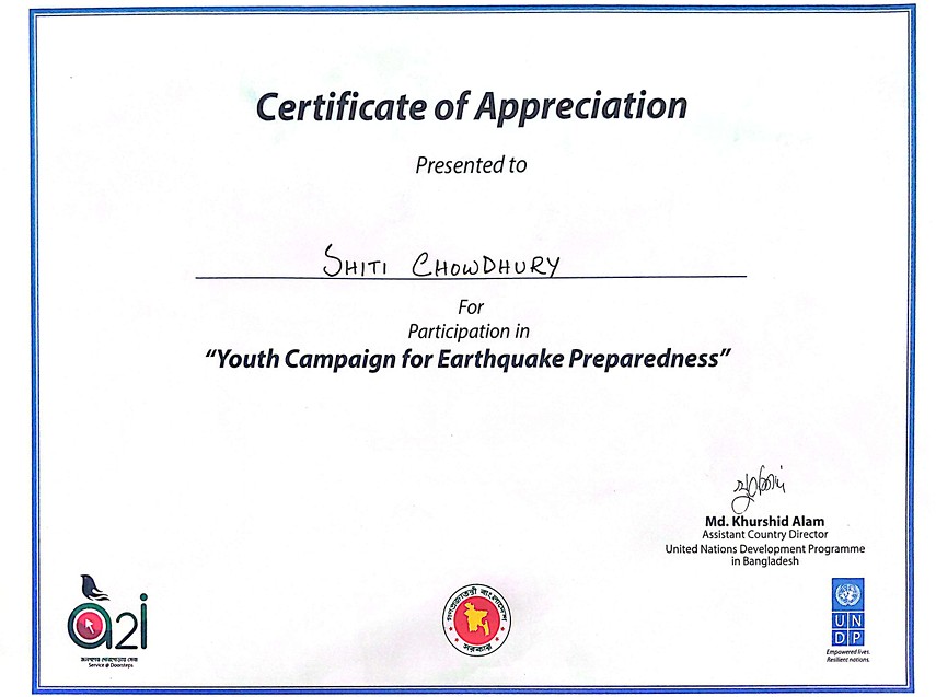 Youth Campaign for Earthquake Preparedness Certificate
